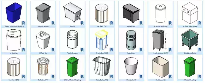 garbage bin and trash baskets revit Library