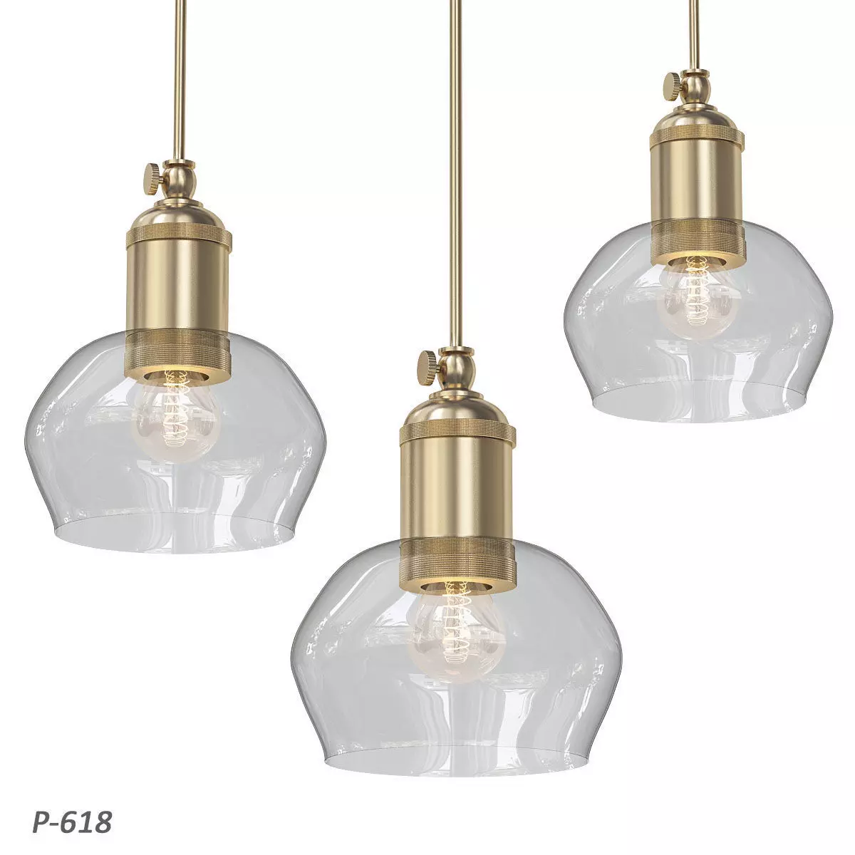 WUNDERLICHT three pendant lights in brass and clear glass 3D model_0