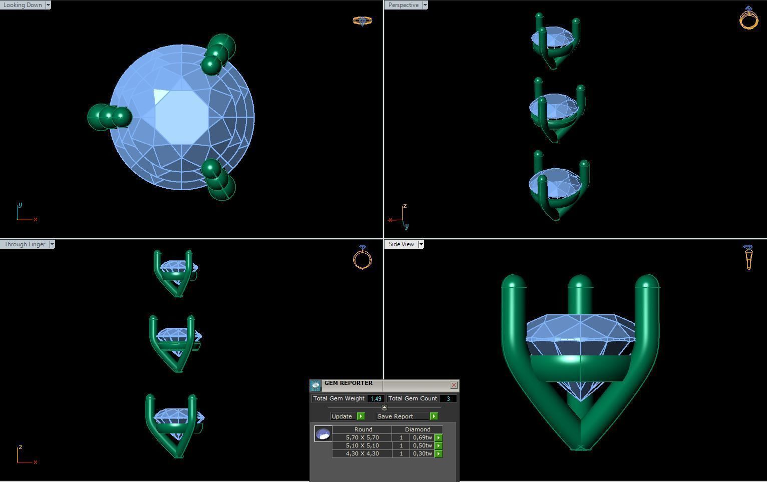 Jewelry Earring Studs 3 sizes of stone martini 3D print model_1