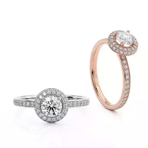 Engagement Double Halo Ring 3D printable model with side stones 3D print model