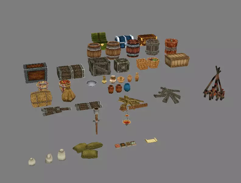 - fire wood cask bottle box basket grass bags 01 3D model_0