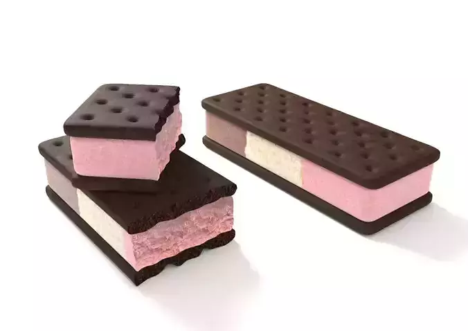 Ice Cream Sandwich Neapolitan broken 3D model