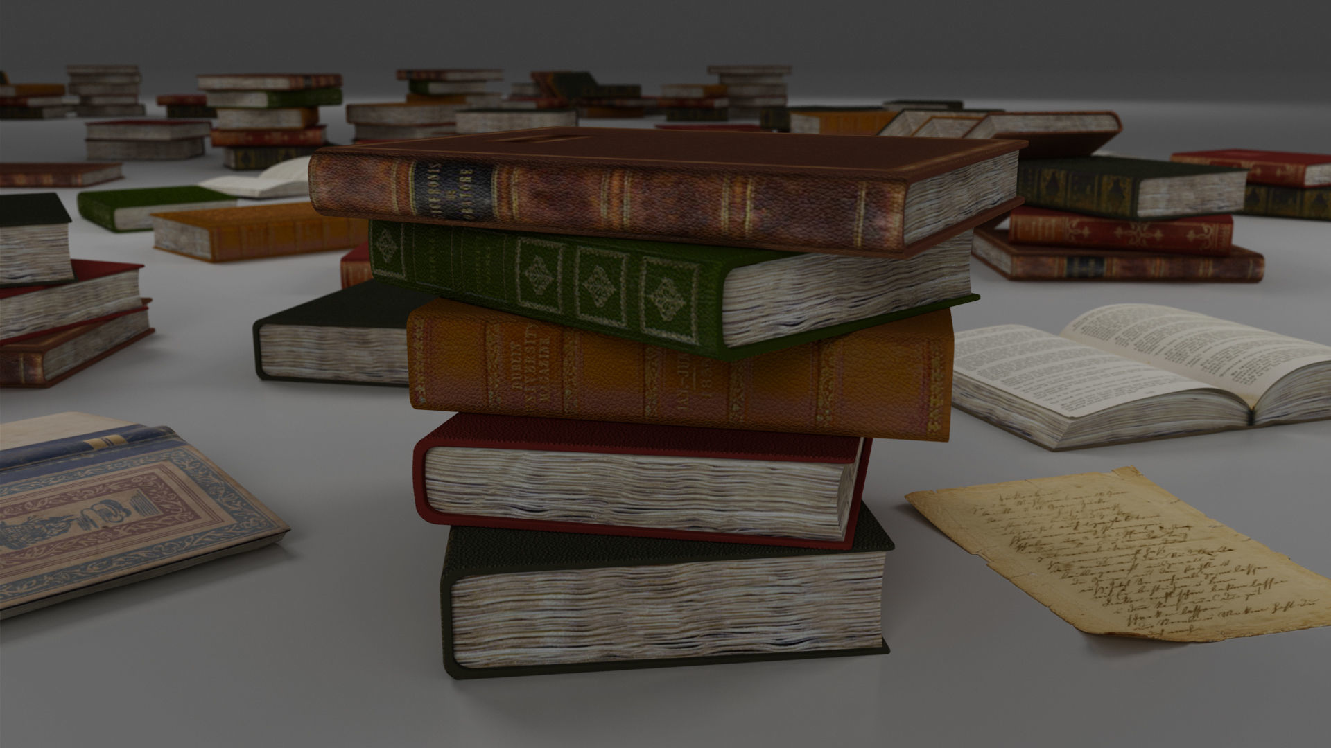 Study Table Lamp with Books and Pen Holder 3D model_46