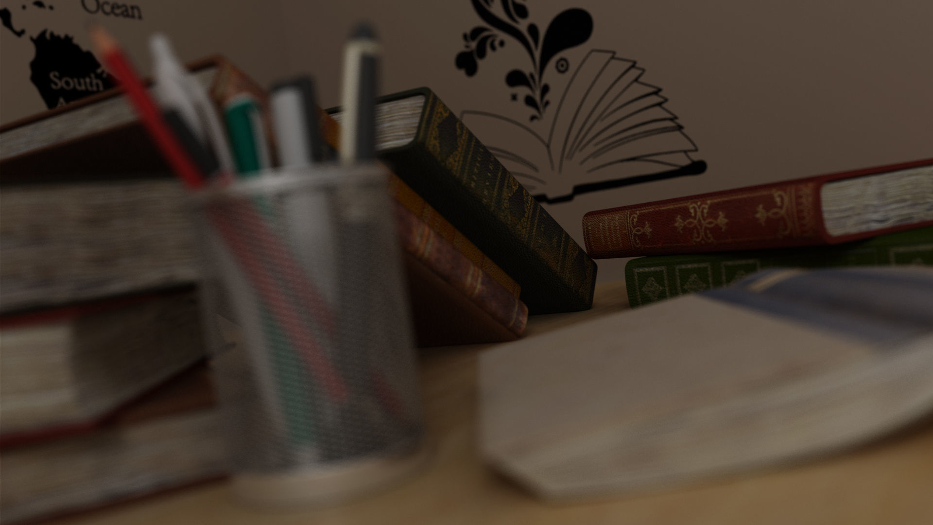Study Table Lamp with Books and Pen Holder 3D model_12