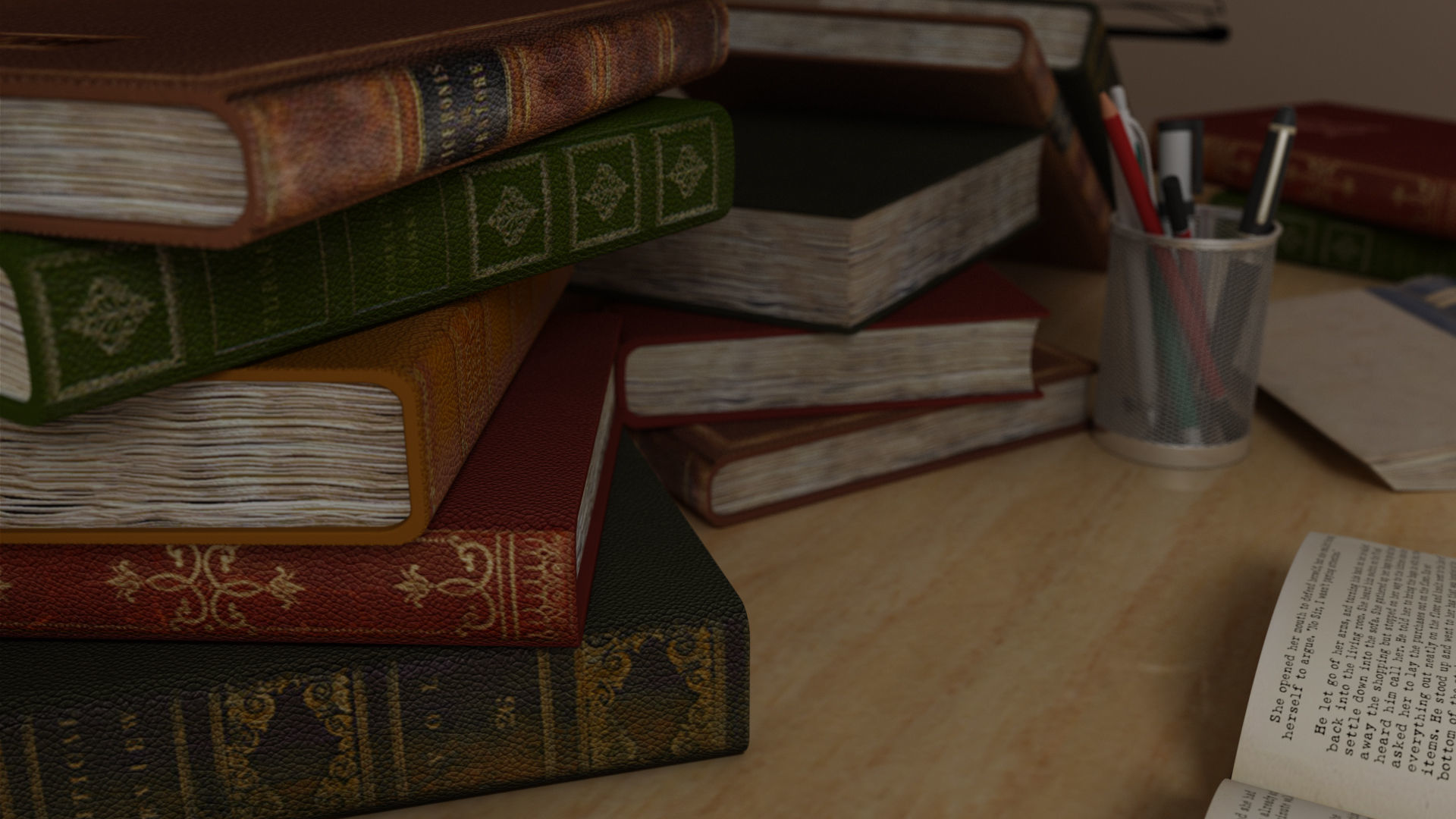 Study Table Lamp with Books and Pen Holder 3D model_9