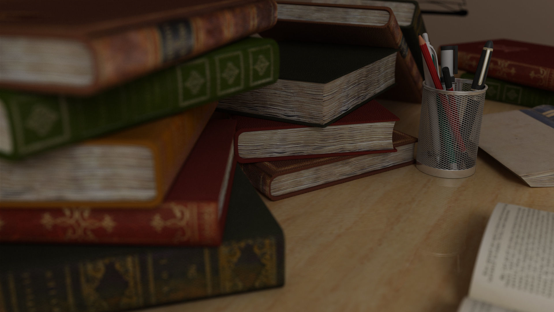 Study Table Lamp with Books and Pen Holder 3D model_10