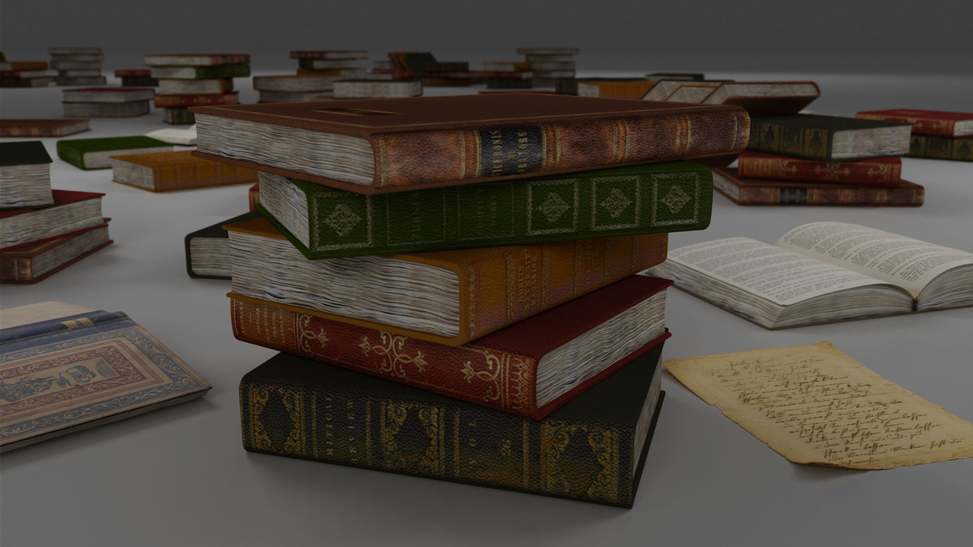 Study Table Lamp with Books and Pen Holder 3D model_44