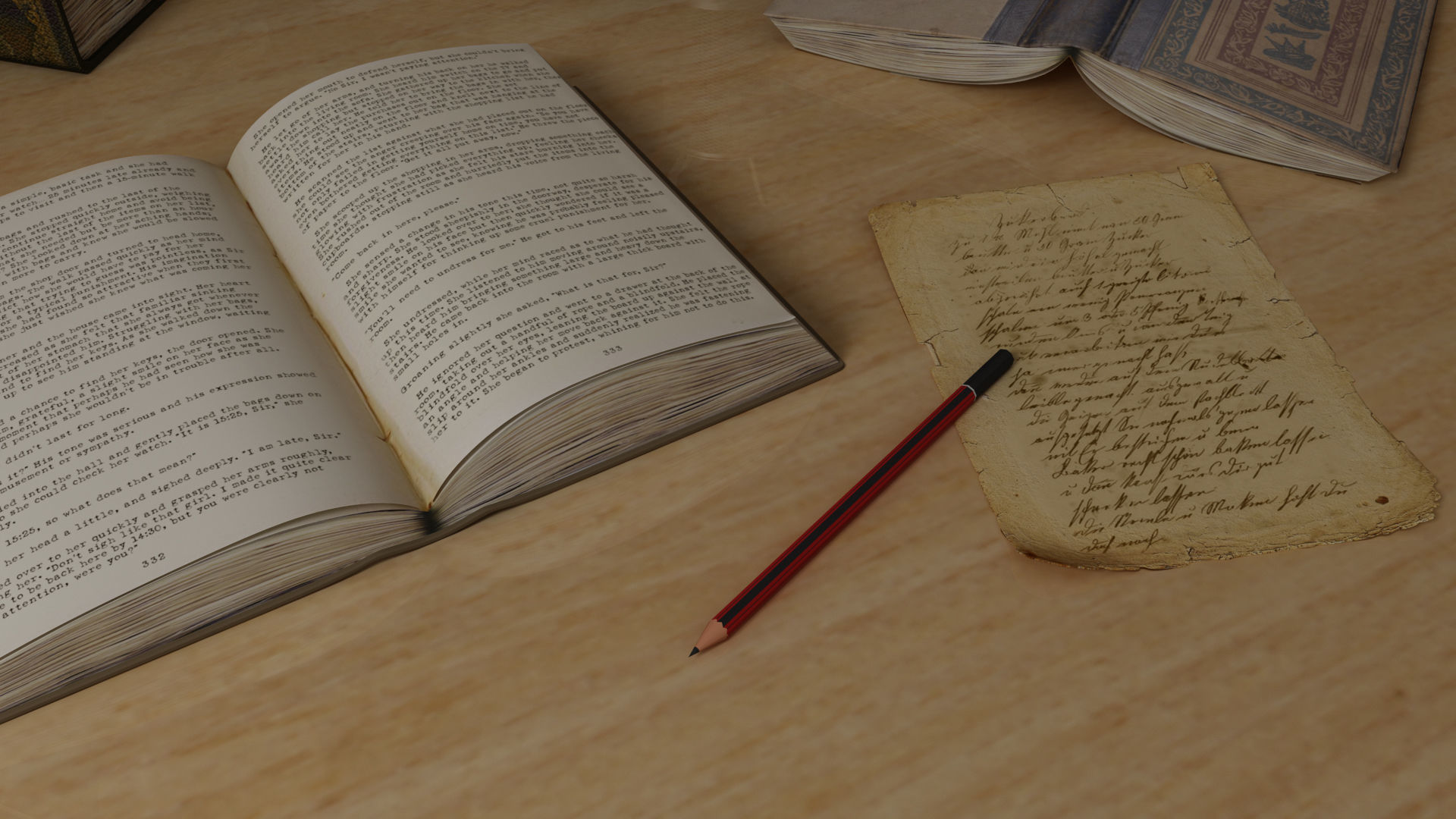 Study Table Lamp with Books and Pen Holder 3D model_7