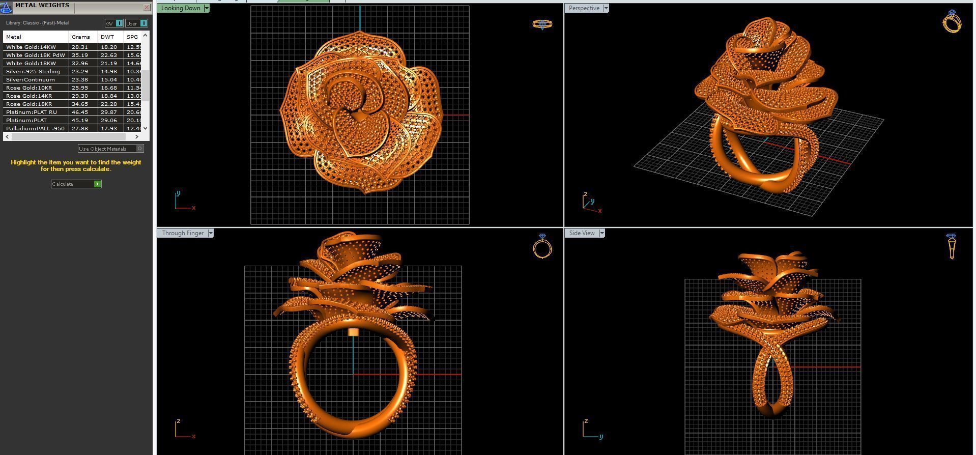 Diamond ring rose 3D print model_13