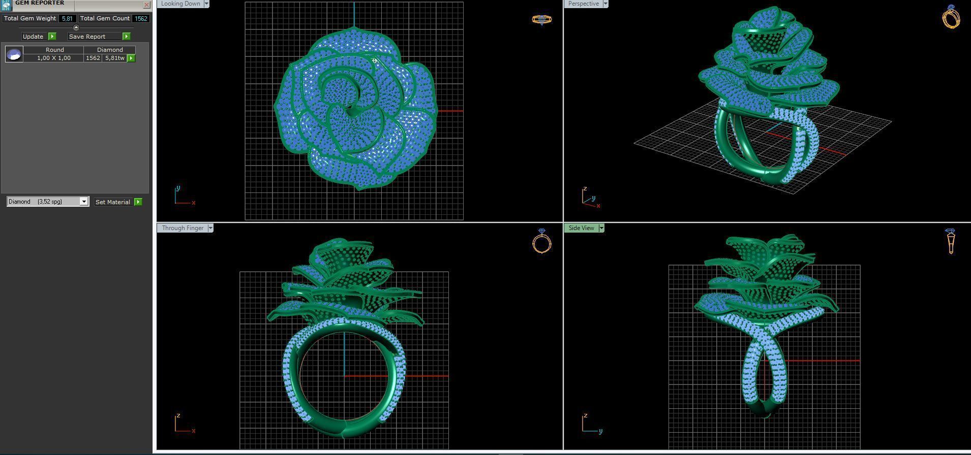 Diamond ring rose 3D print model_15