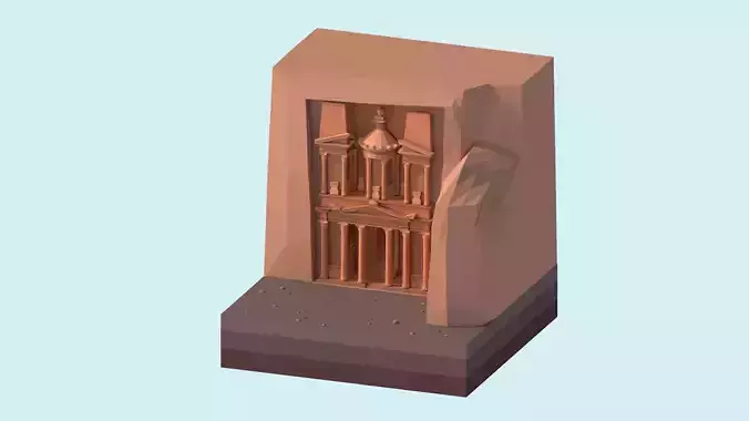 Cartoon Low Poly Petra Al Khazneh Temple