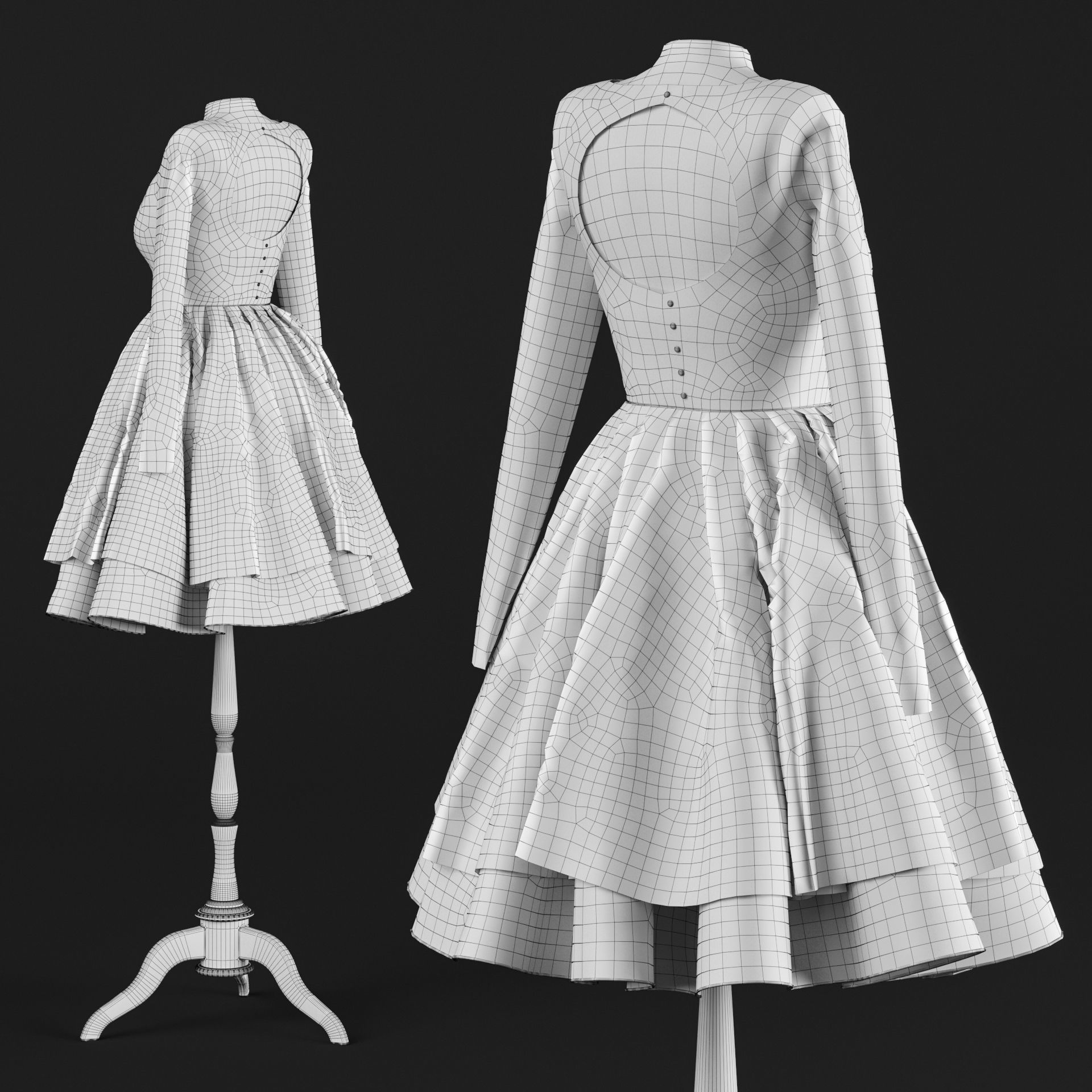 Short wedding dress 3D model_4