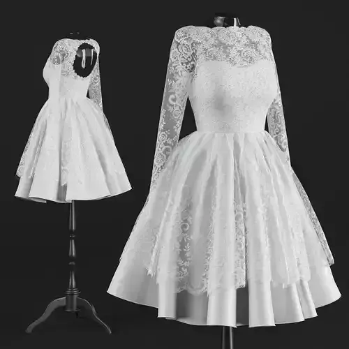 Short wedding dress 3D model