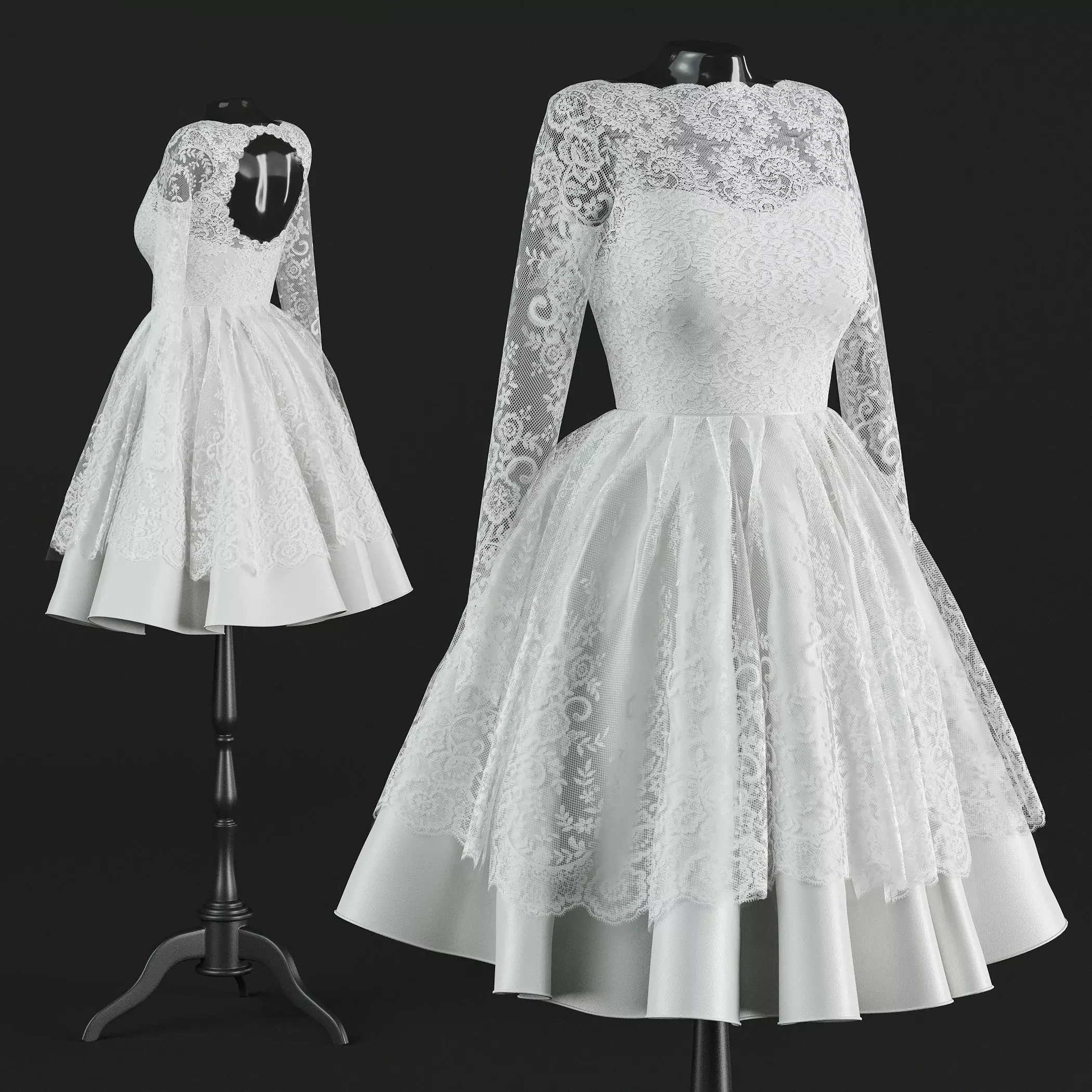 Short wedding dress 3D model_0