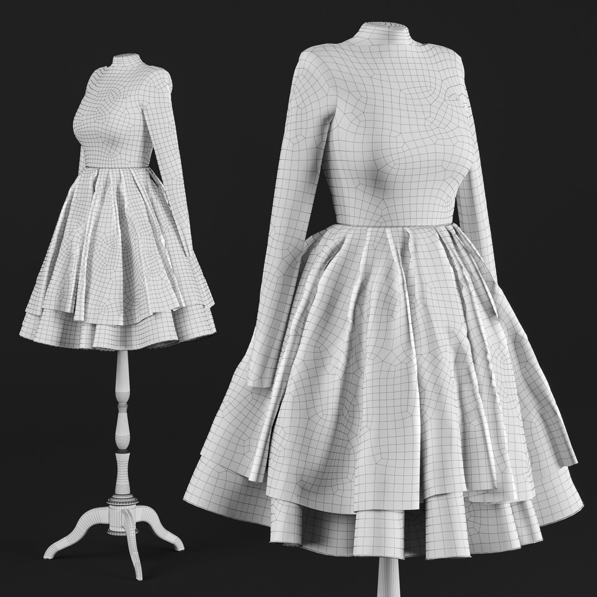 Short wedding dress 3D model_3