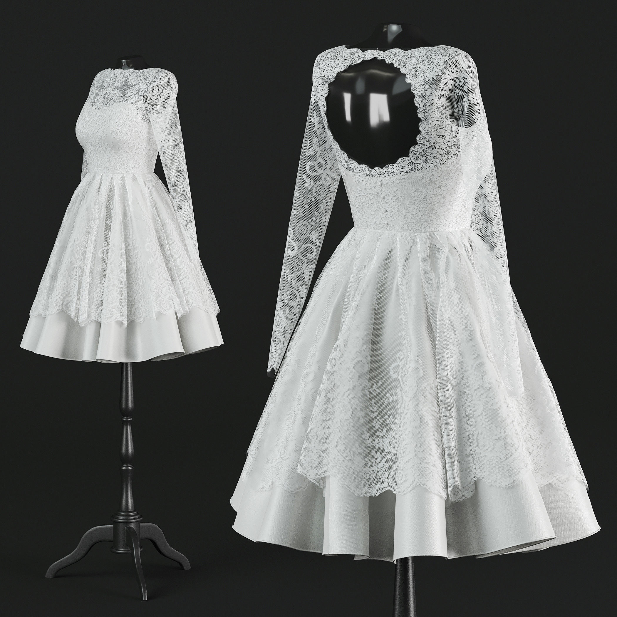 Short wedding dress 3D model_1