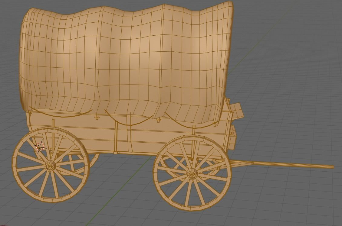 old wooden cart Low-poly 3D model_8