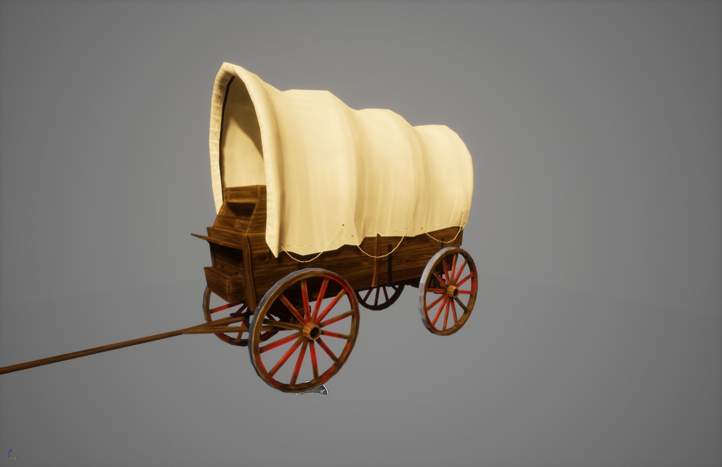 old wooden cart Low-poly 3D model_3