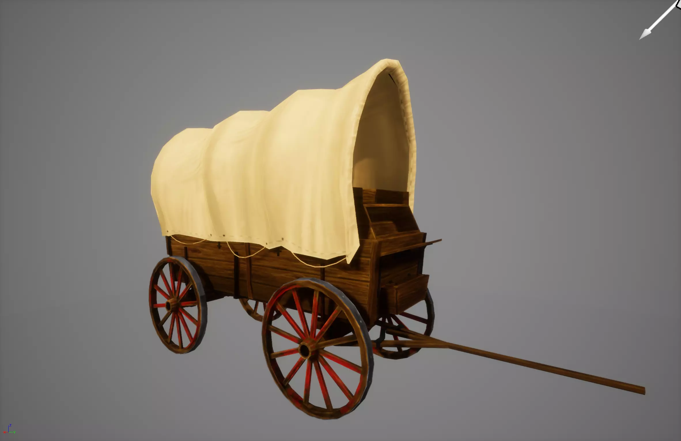 old wooden cart Low-poly 3D model_0