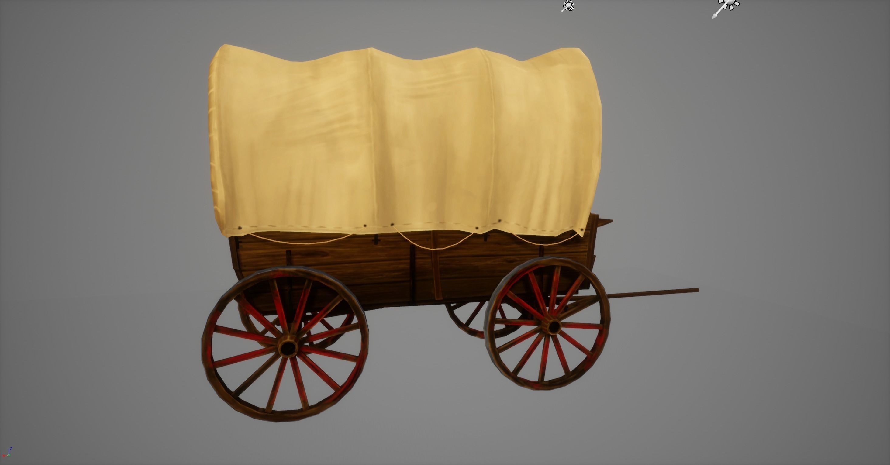 old wooden cart Low-poly 3D model_1