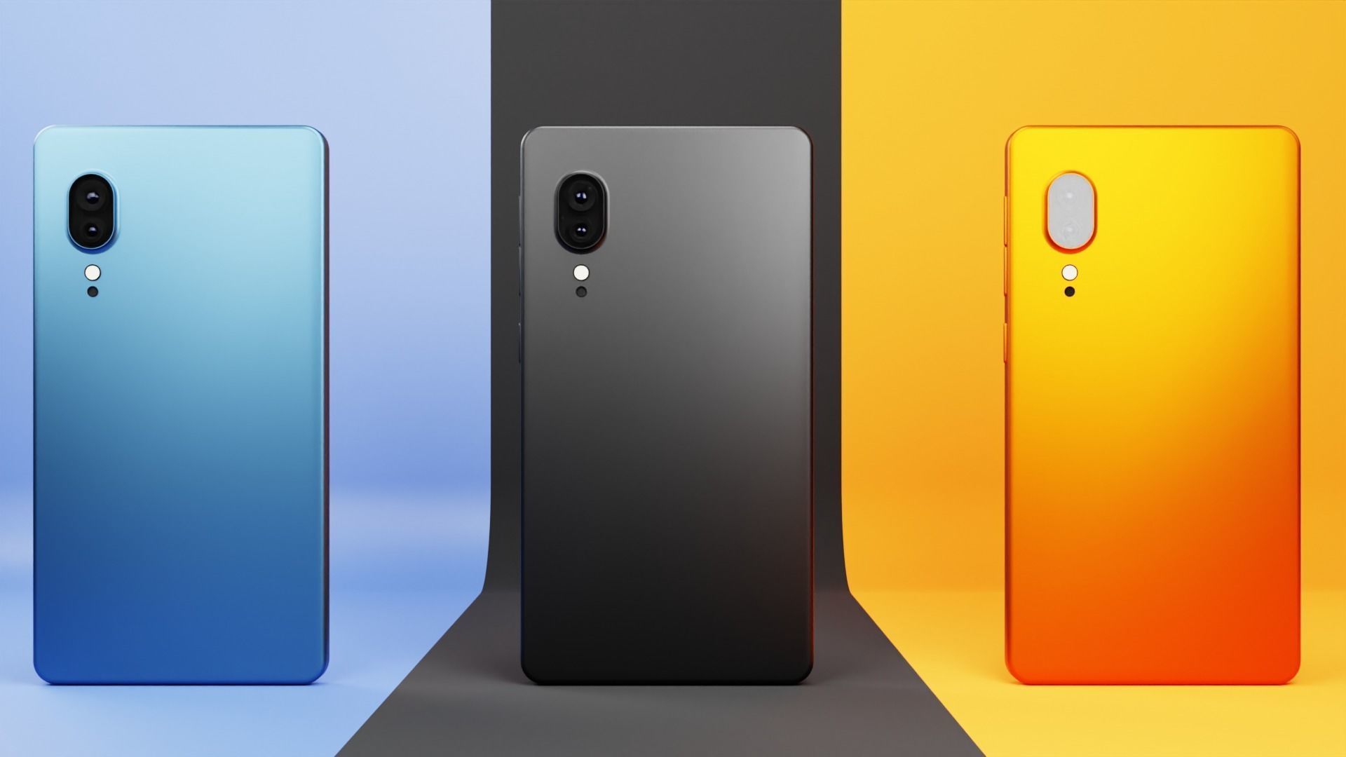 Smartphone 3 different colors Low-poly 3D model_5