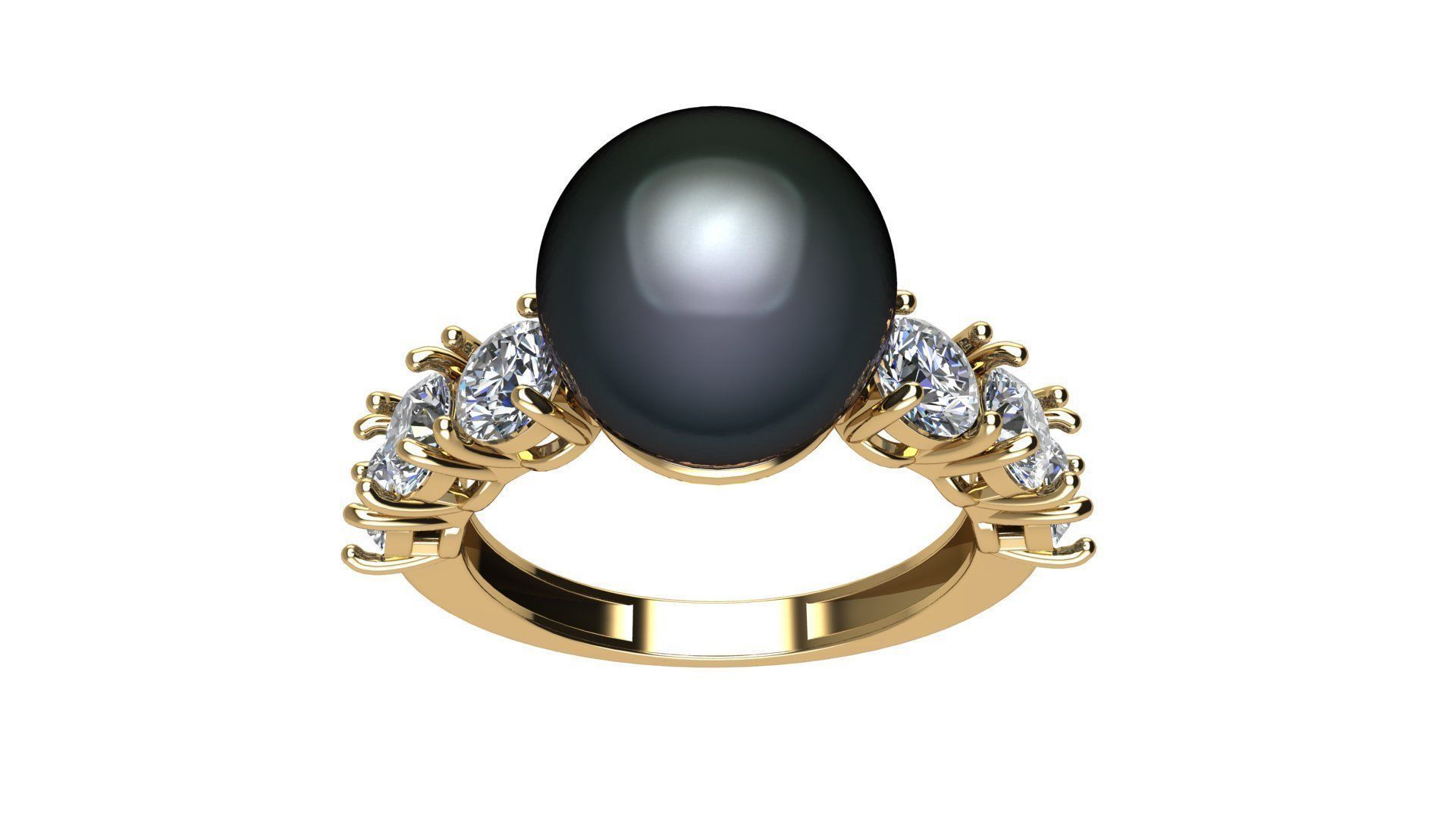 Pearl and Round Gems Ring Closed 3D print model_3