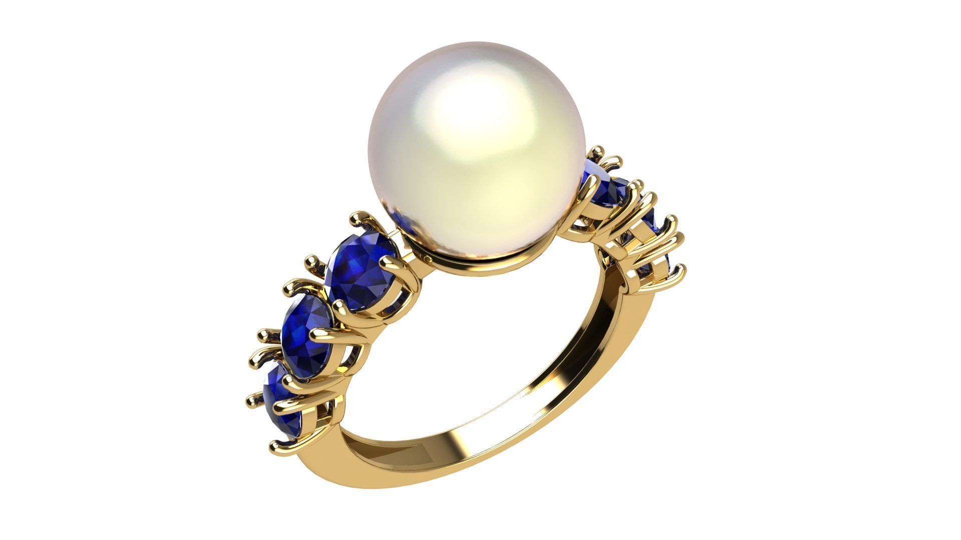Pearl and Round Gems Ring Closed 3D print model_8