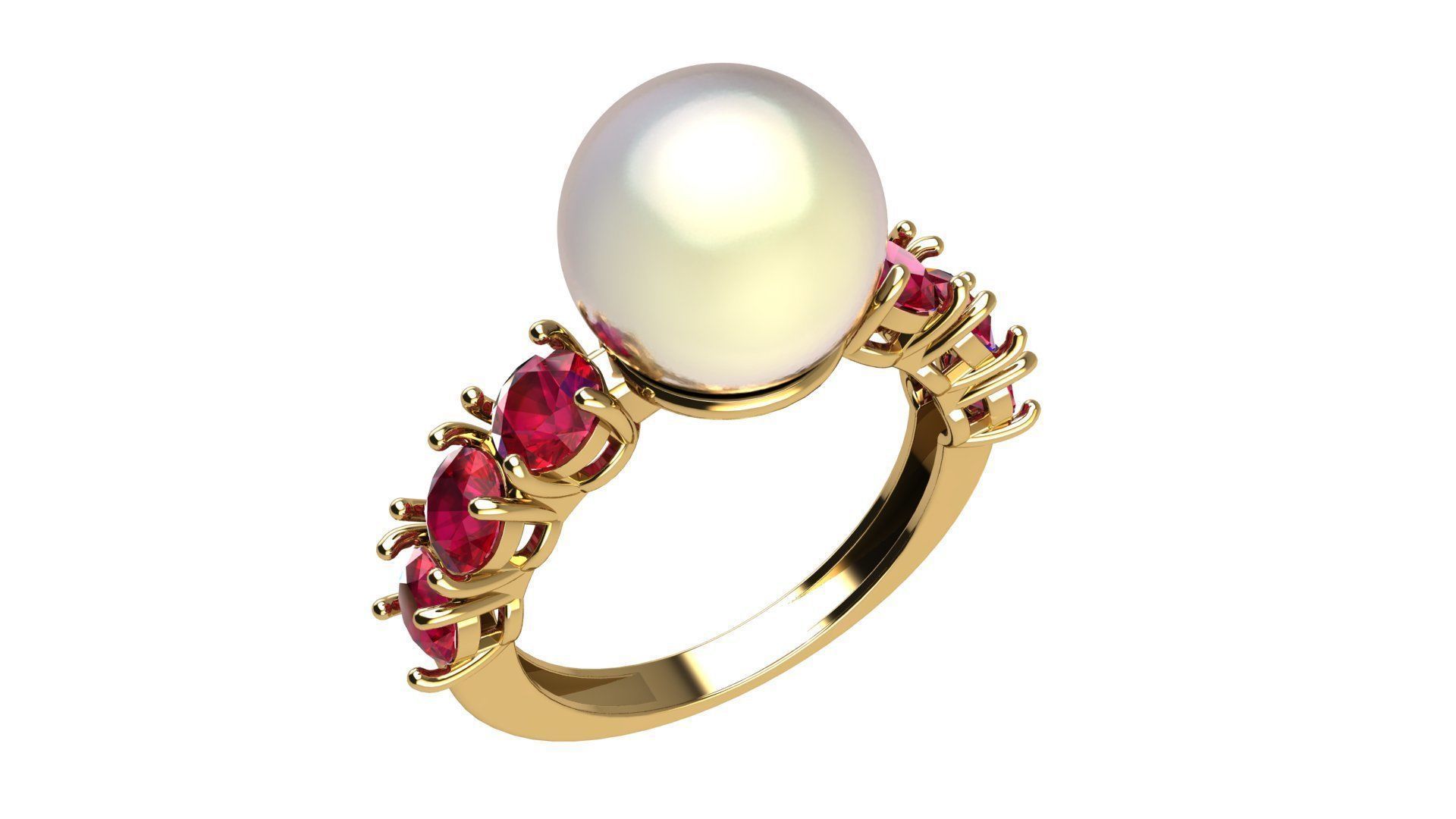 Pearl and Round Gems Ring Closed 3D print model_7