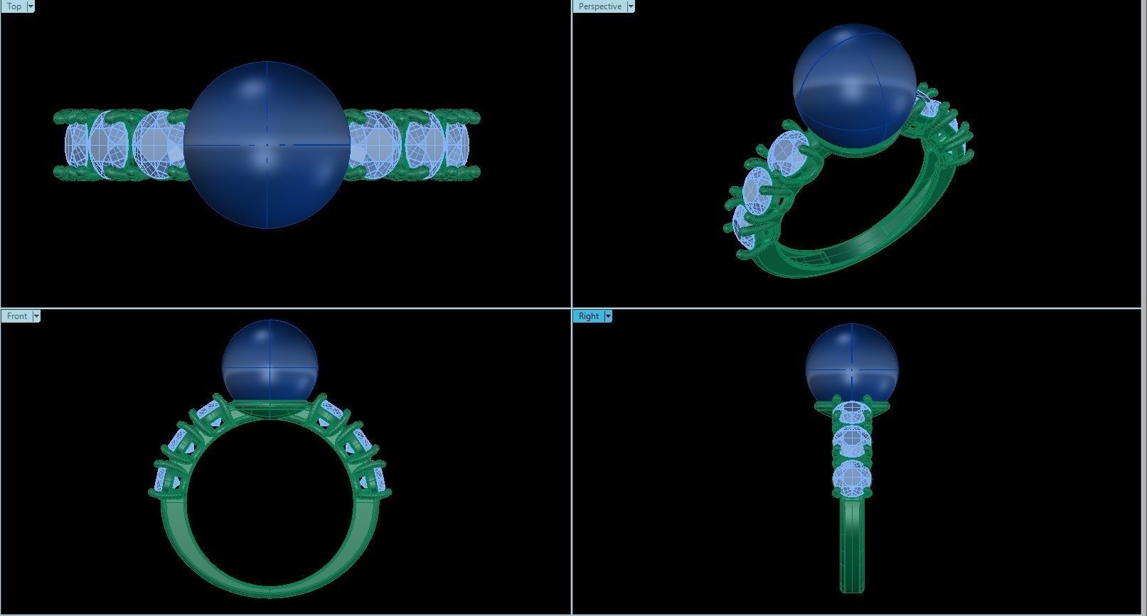 Pearl and Round Gems Ring Closed 3D print model_1