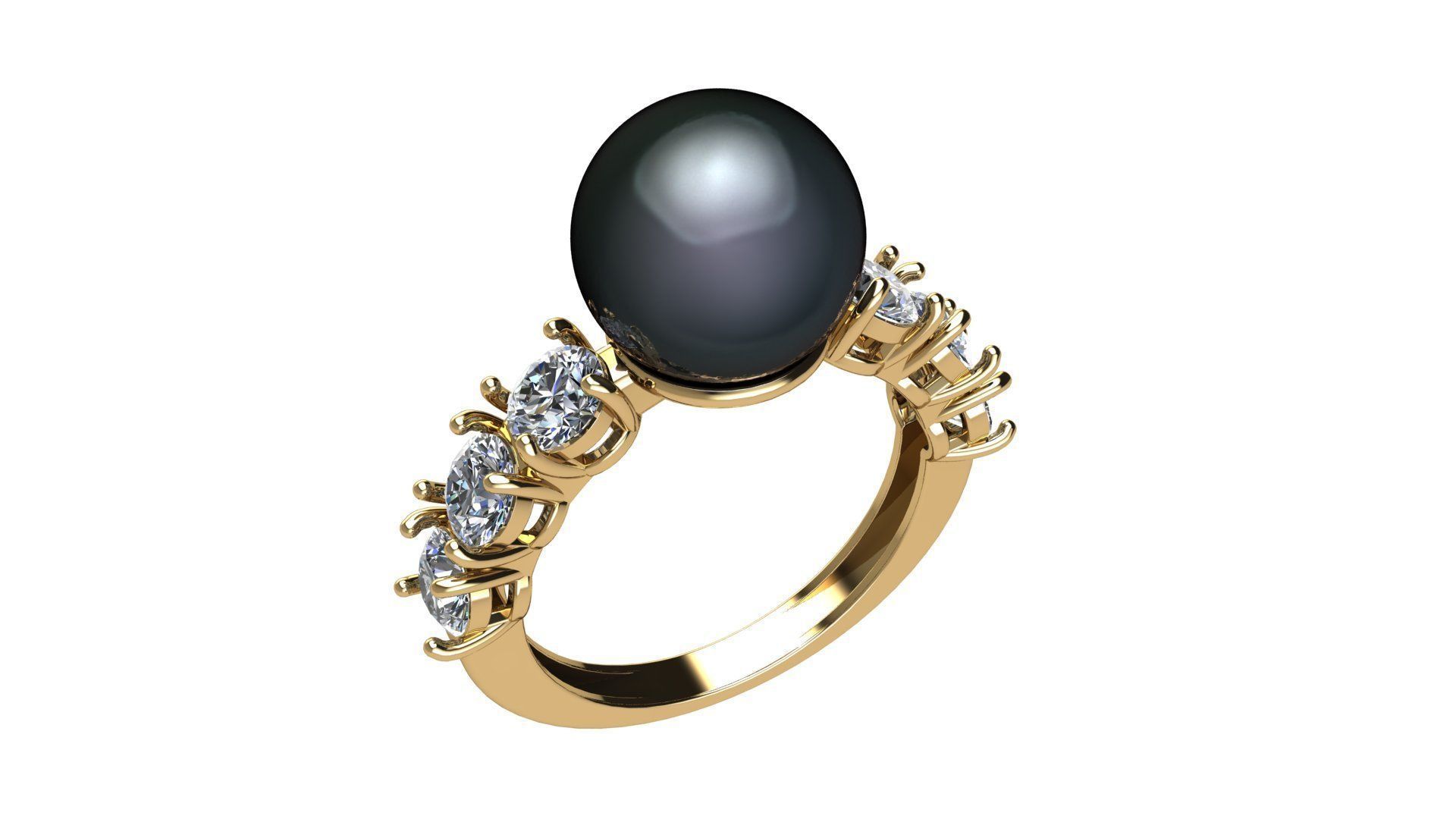 Pearl and Round Gems Ring Closed 3D print model_2