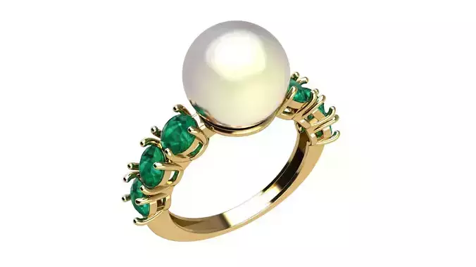 Pearl and Round Gems Ring Closed 3D print model