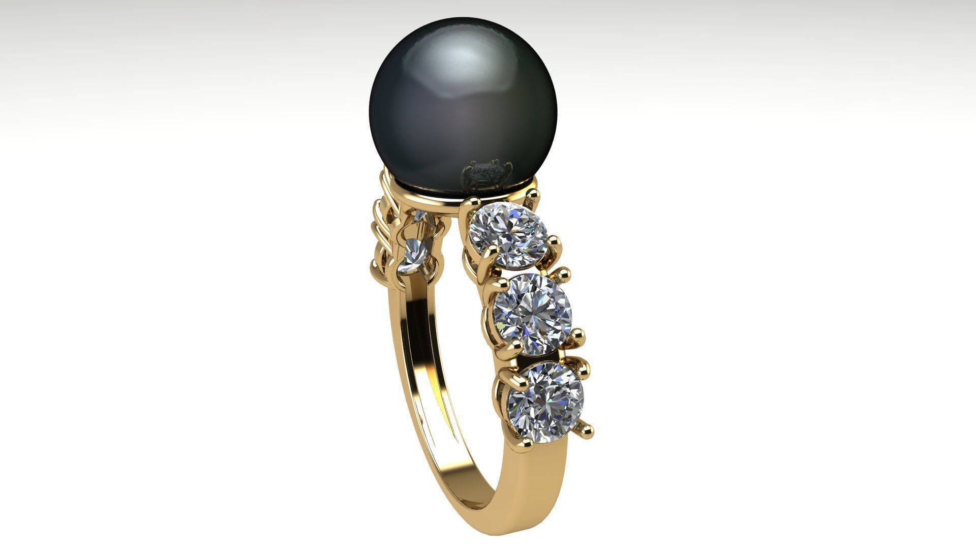 Pearl and Round Gems Ring Closed 3D print model_4