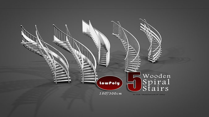 Wooden Spiral Stairs Low-poly 3D model