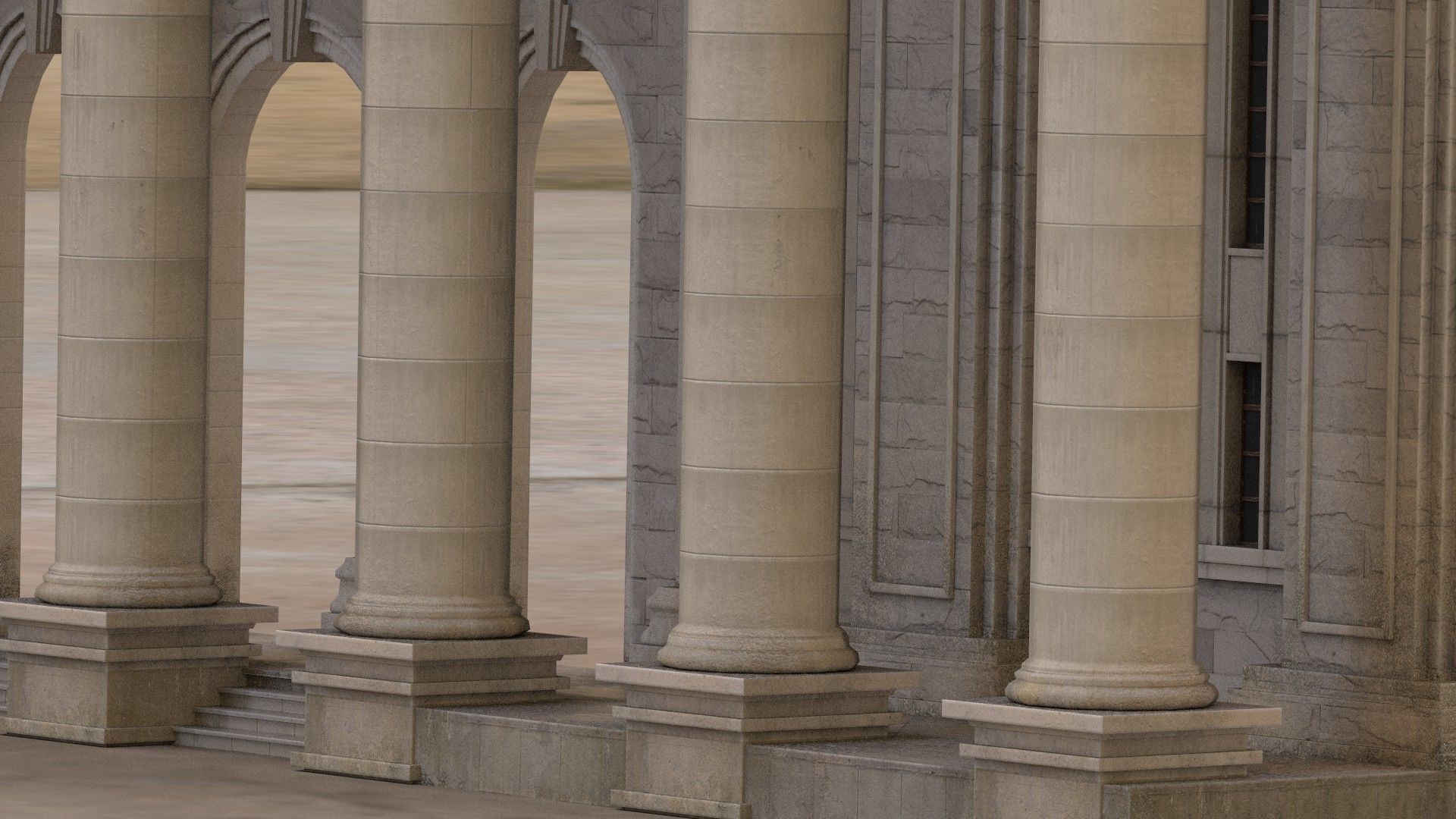 palace bank building Low-poly 3D model_4