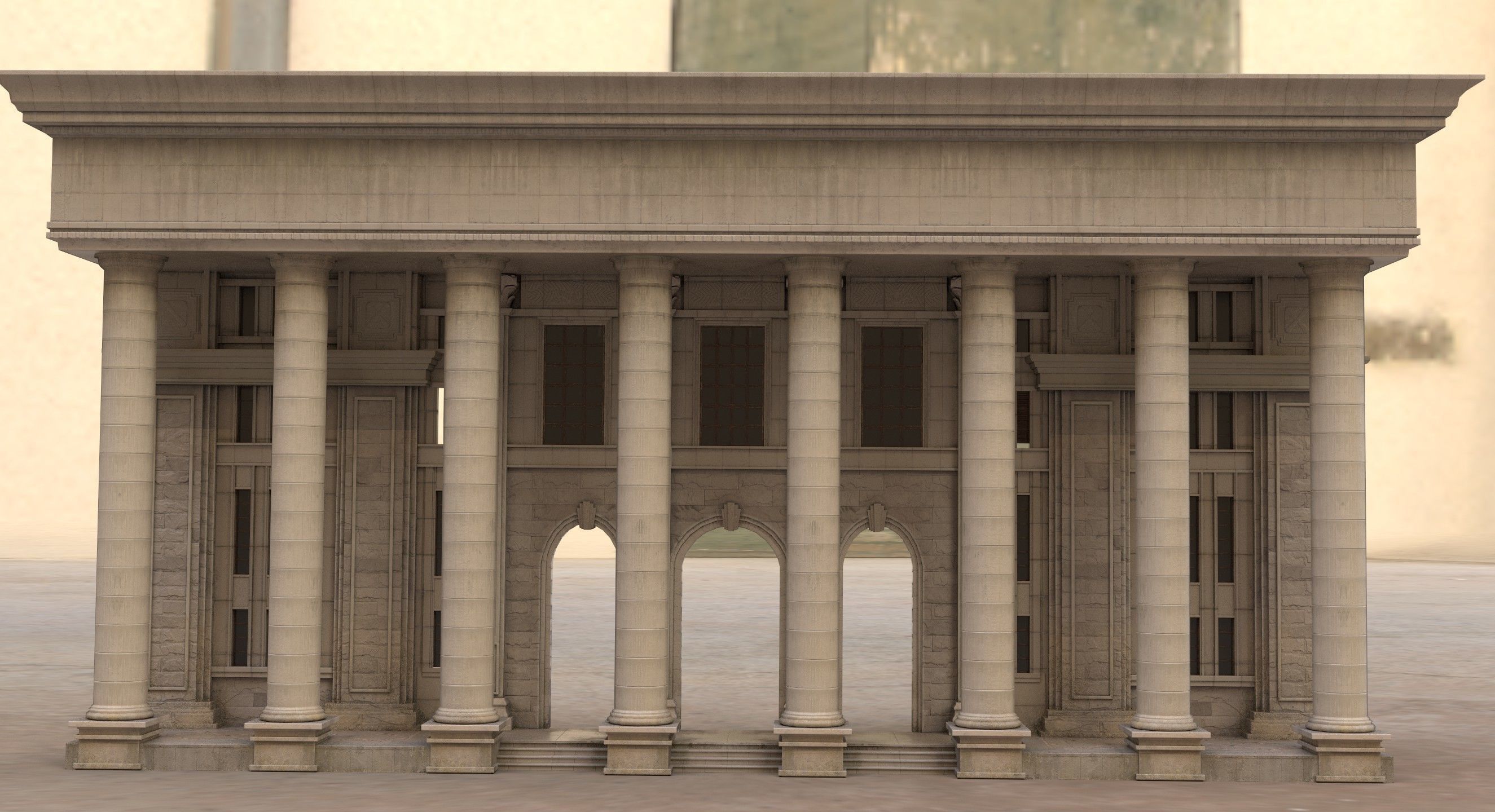 palace bank building Low-poly 3D model_2