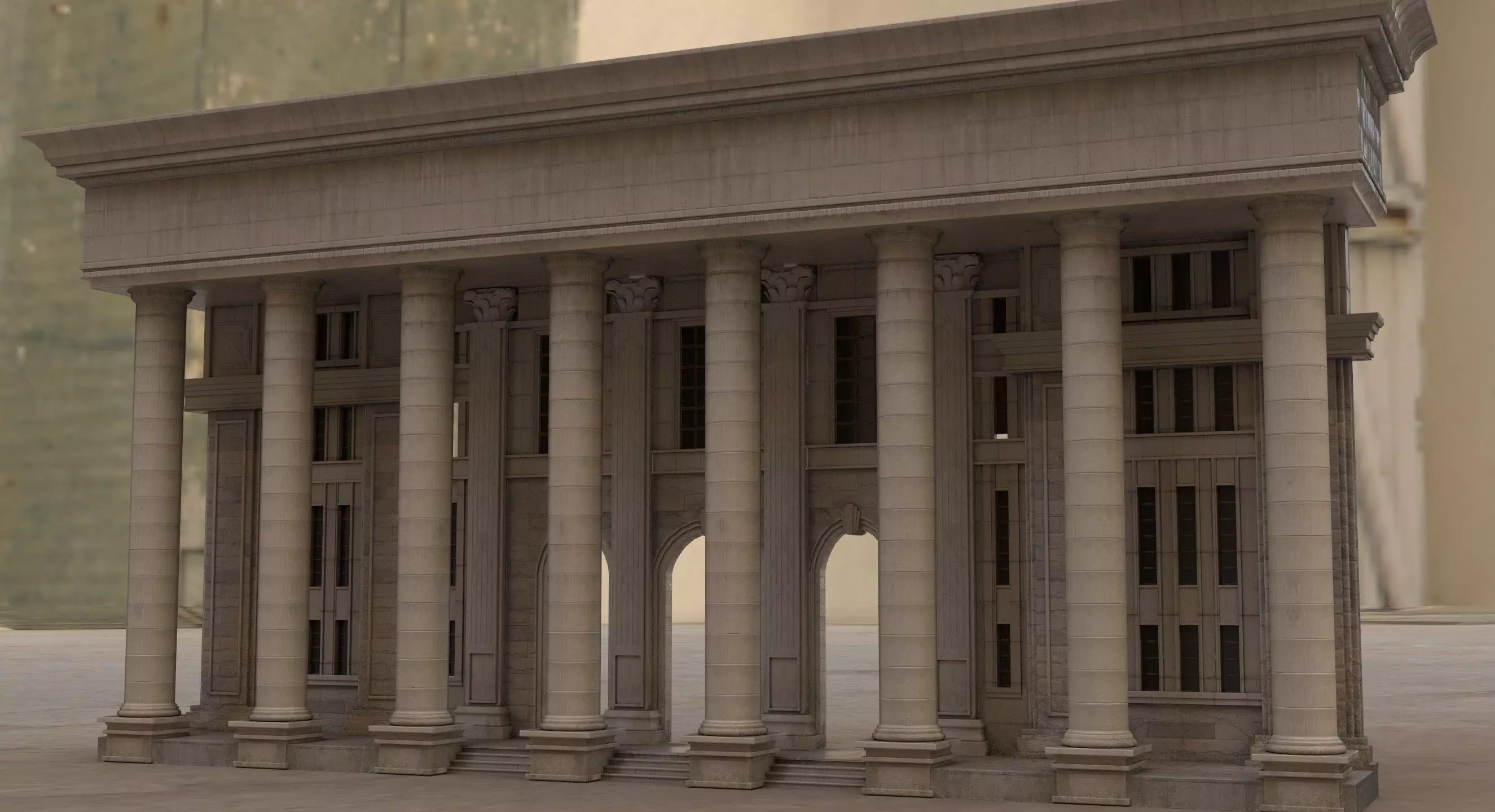 palace bank building Low-poly 3D model_0