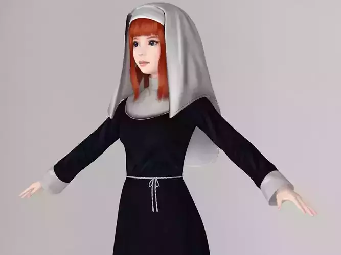 T pose nonrigged model of Olivia in nun outfit 3D model
