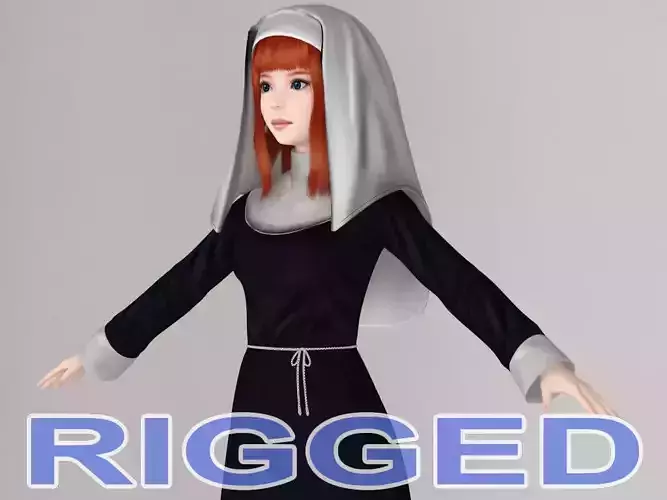 T pose rigged model of Olivia in nun outfit 3D model