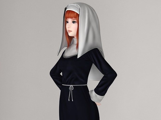 Olivia in nun outfit pose 01 3D model