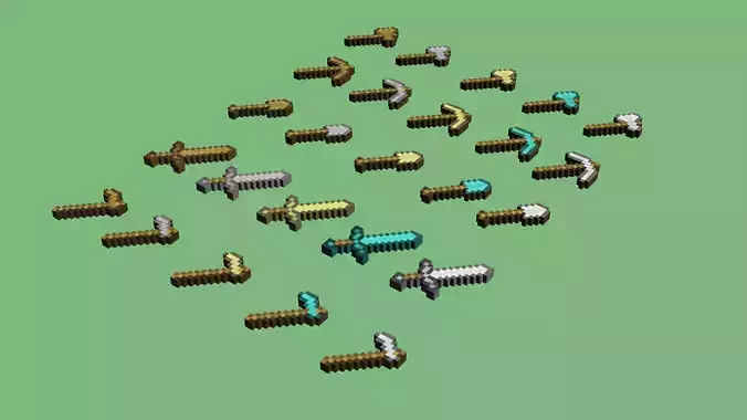 Set of low-poly tools from Minecraft Low-poly 3D model