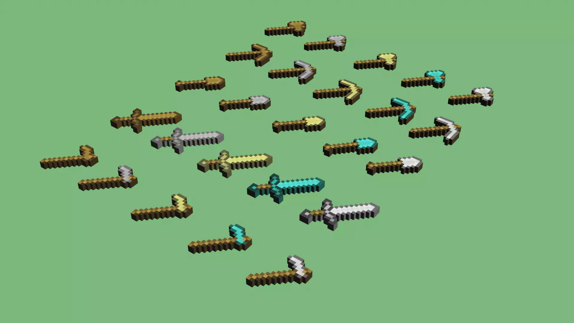 Set of low-poly tools from Minecraft Low-poly 3D model_0