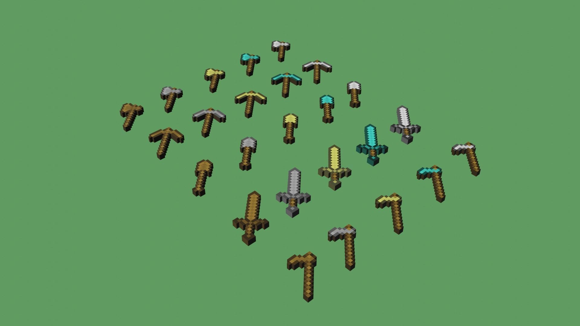 Set of low-poly tools from Minecraft Low-poly 3D model_1