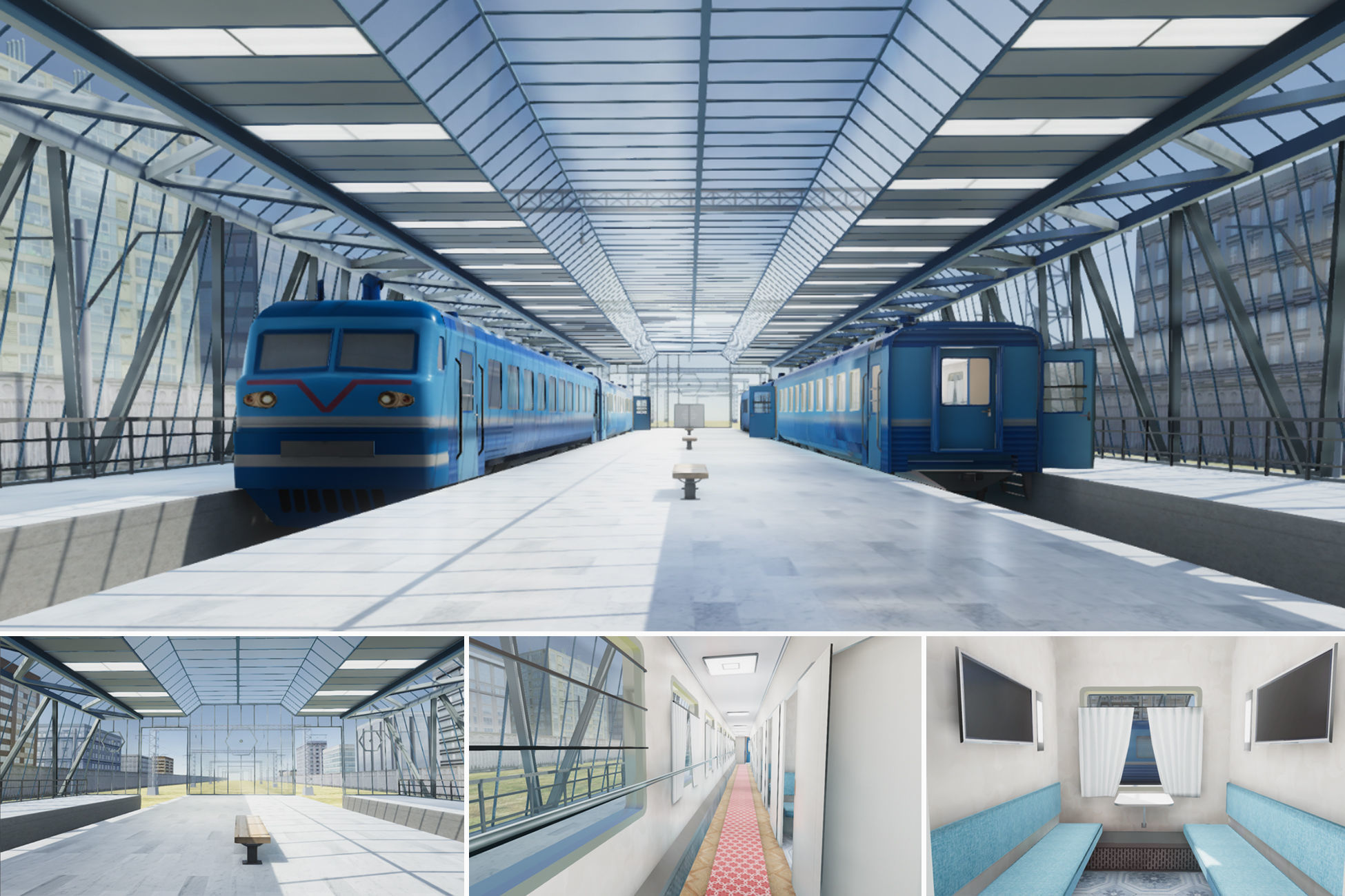 Trains Passenger and Train Stations Bundle - 4 Scenes Low-poly 3D model_4