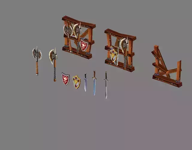 me Model Arena - Weapon Rack and stone parapet 01