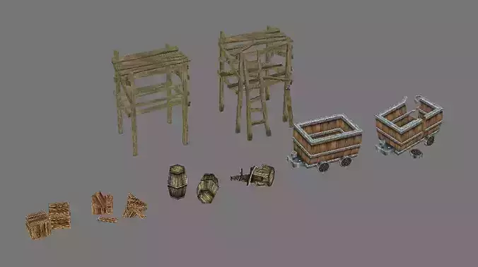 Model Arena - wooden casks wooden cart wooden 01