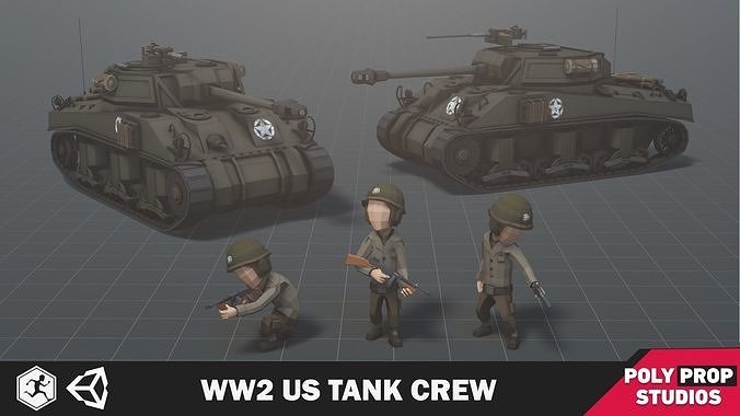WW2 US Tank Crew Low-poly 3D model
