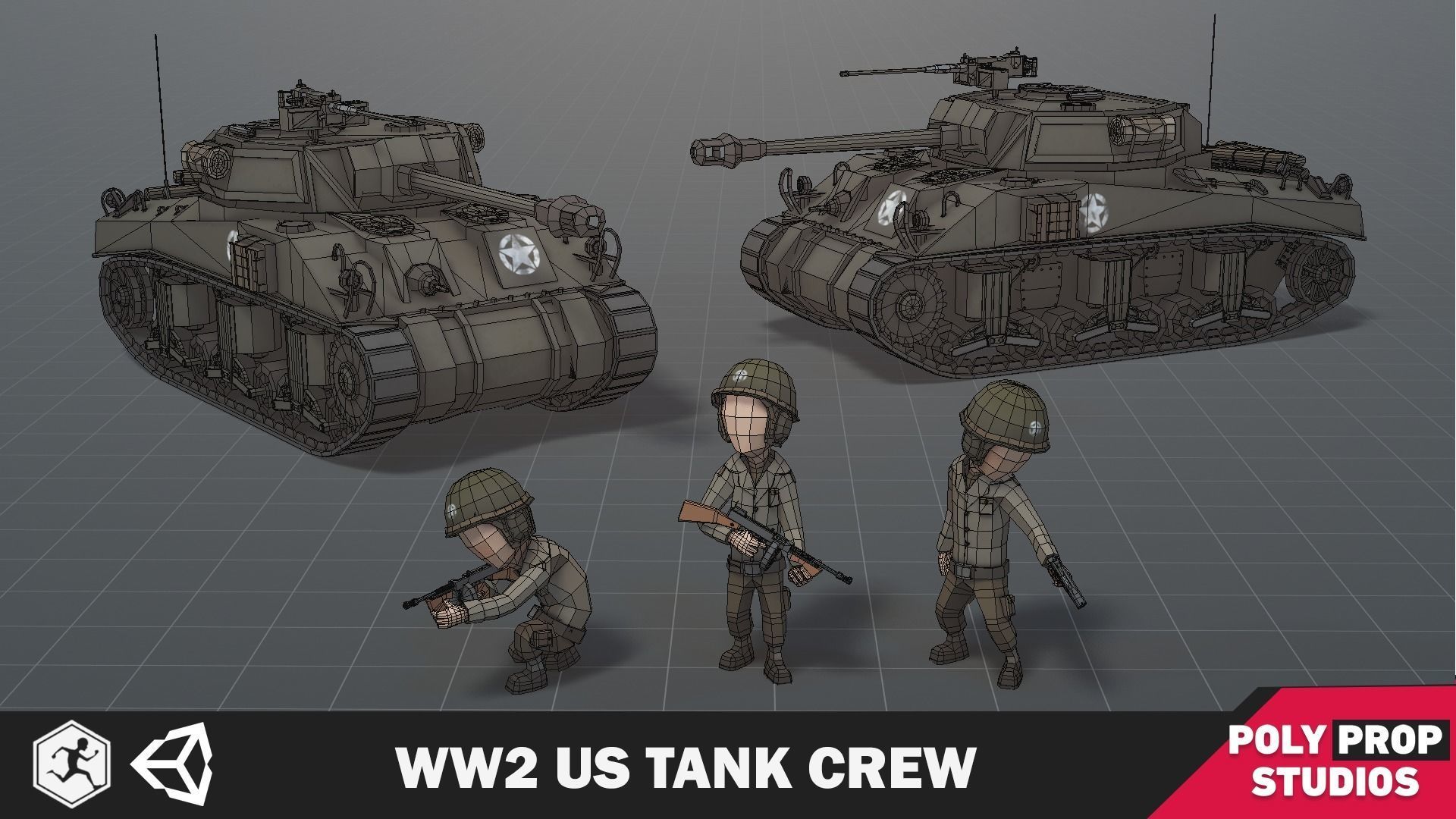 WW2 US Tank Crew Low-poly 3D model_4