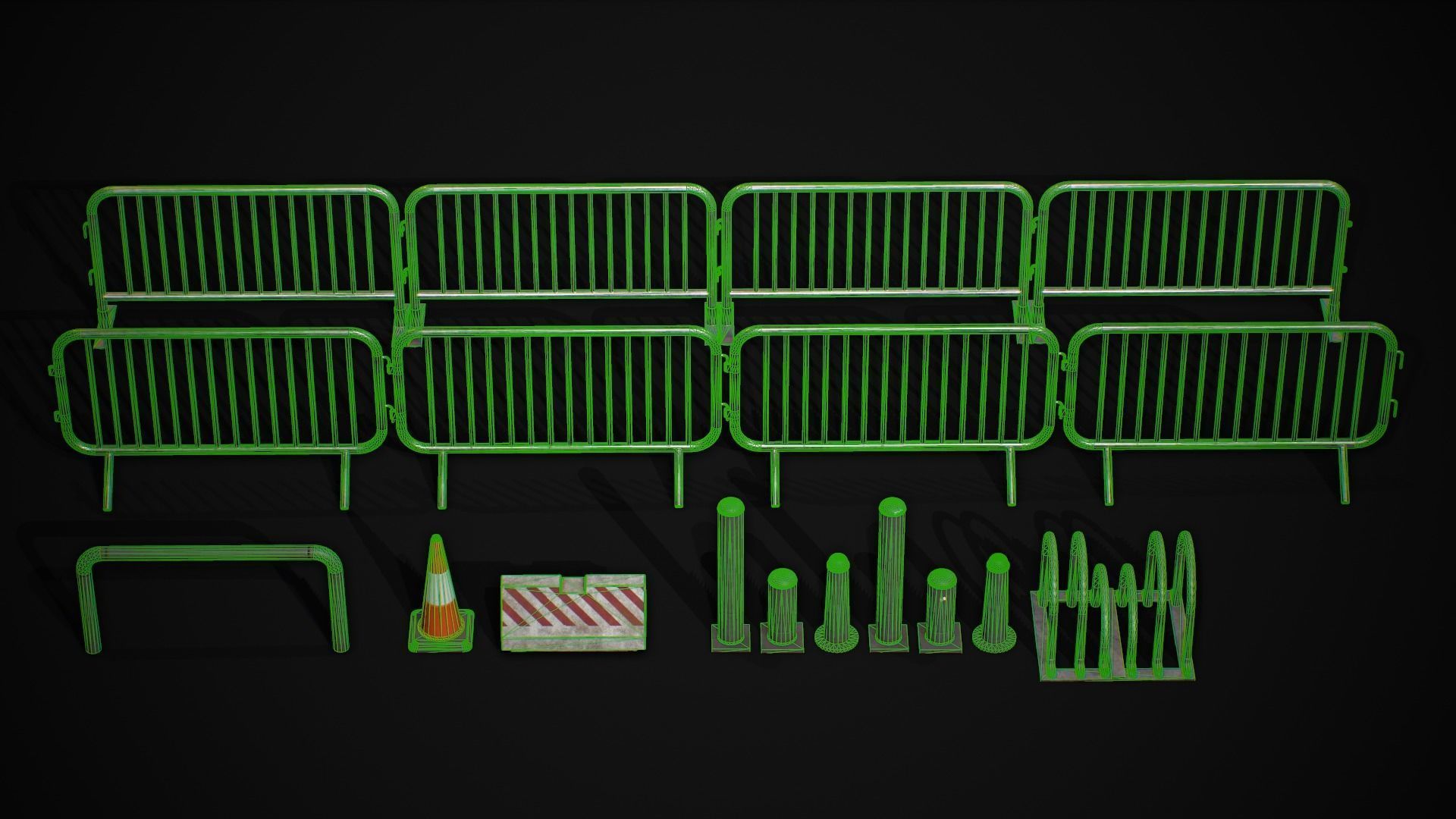 Road Blocker Barrier Metal Barrier Low-poly 3D model_7