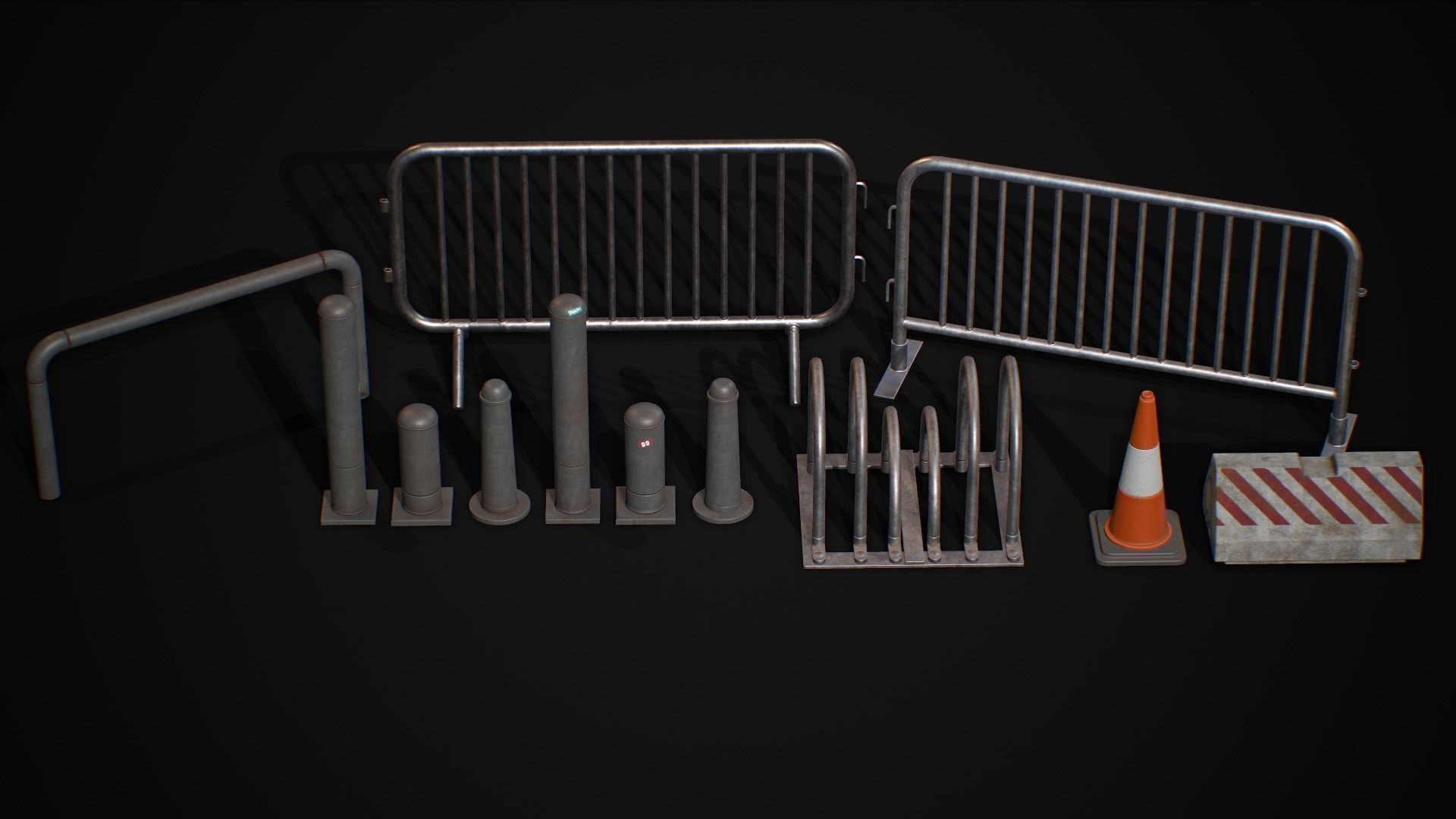 Road Blocker Barrier Metal Barrier Low-poly 3D model_2