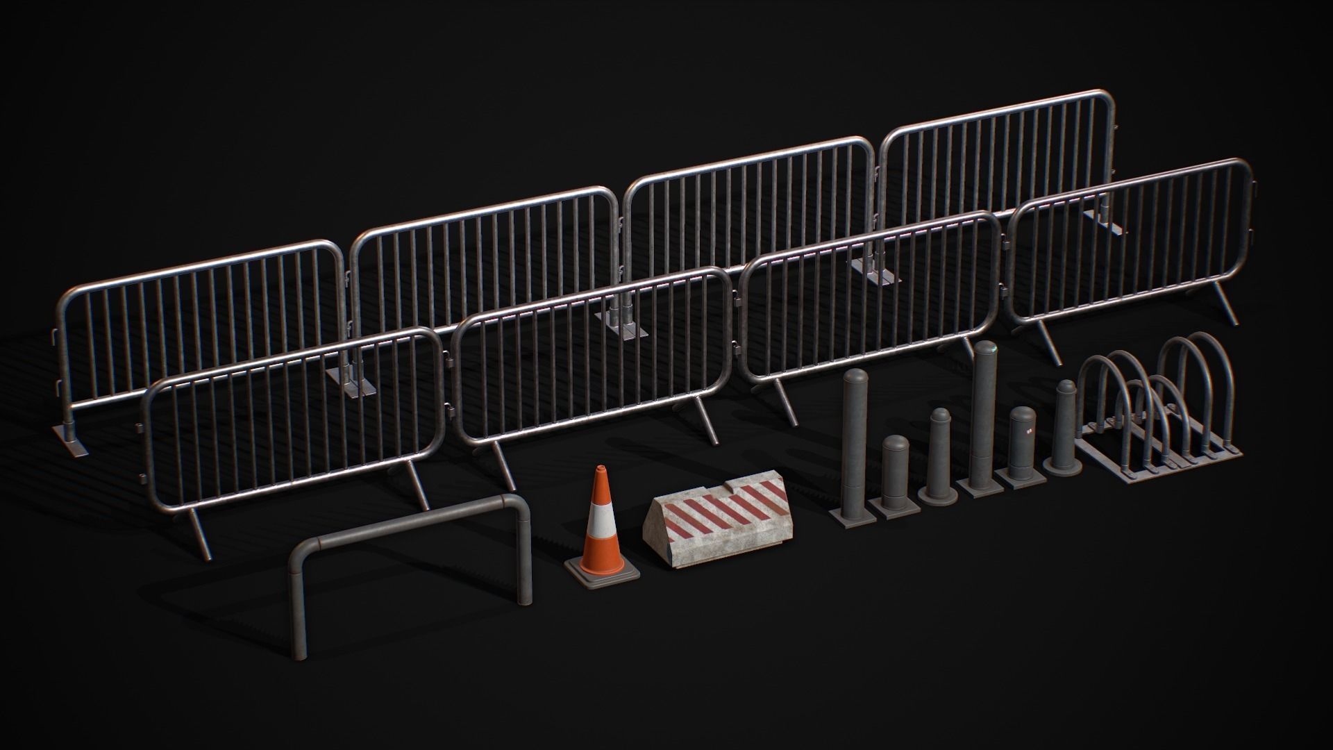 Road Blocker Barrier Metal Barrier Low-poly 3D model_3